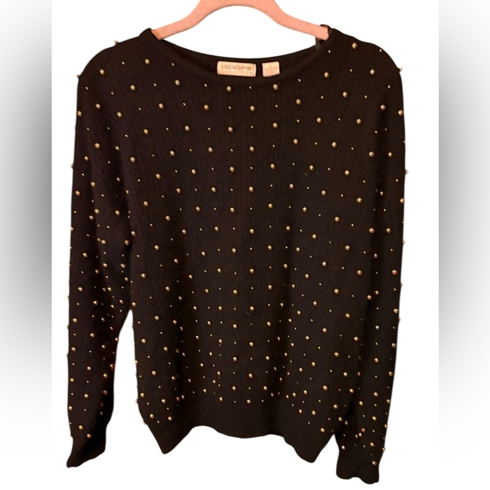 Liz Claiborne Collection Black Gold Beaded Angora Wool Sweater Large